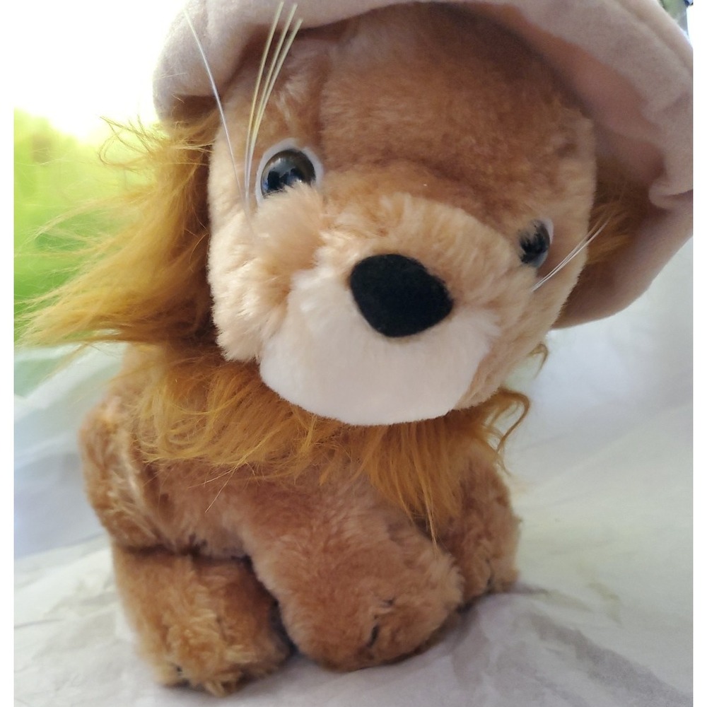 Vtg Russ Berrie 10" Plush Safari Baby Lion Mane Hat Zipper Treasure Pocket